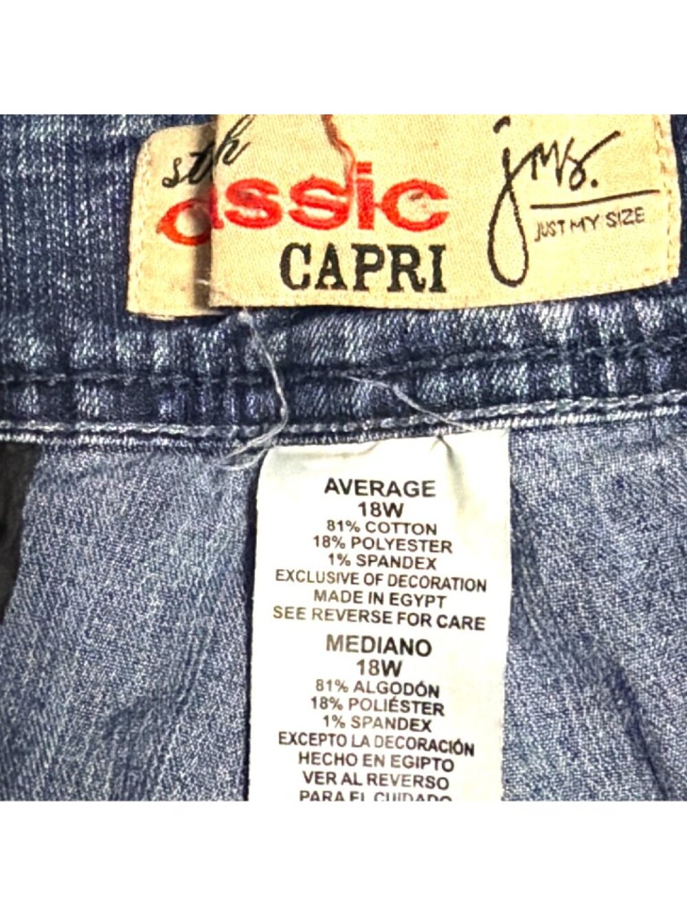 Jms Classic Capri Jeans Antique Blue 18W Floral Embroidered Hem Cotton Blend - Picture 3 of 7
